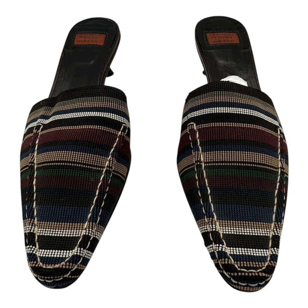 Goffredo Fantini Striped Pointed Toe Mules Italy Sz 36 Kitten Heel Slides